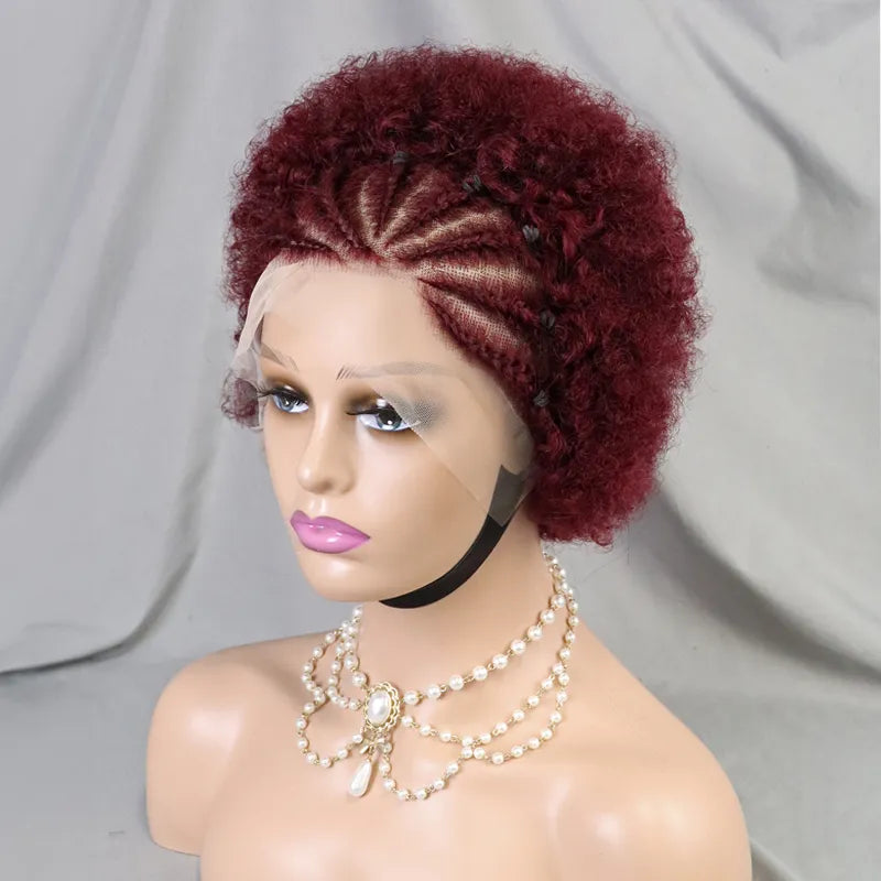 Shine Hair 13x4 Lace Frontal Afro Curly 5 Colors Bob Braided Hair Wig Human Hair