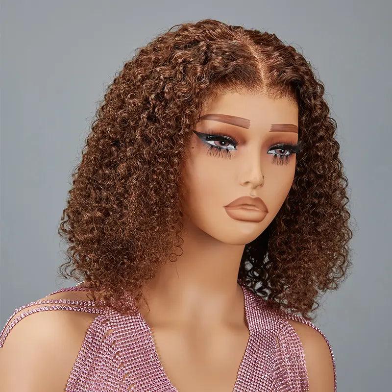 7x5 13x4 Glueless Chocolate Brown Bob Kinky Curly Wig Human Hair