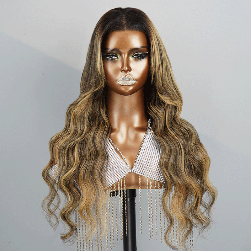 7x5 13x4 Glueless Ombre Highlight Bleached Knots Body Wave Wig