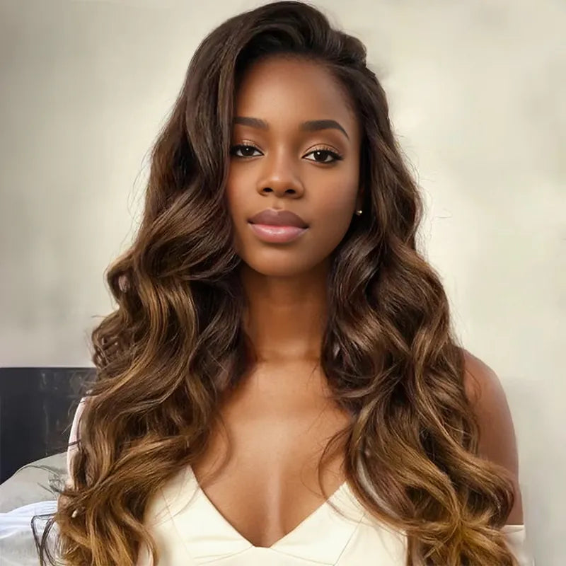 Glueless Pre Plucked Ombre Brown Loose Body Wave 9X6 Frontal Wig