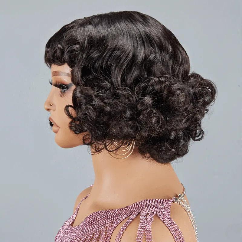 Glueless Fake Scalp Bob Wig Rose Curly 3s Wear Go Human Hair