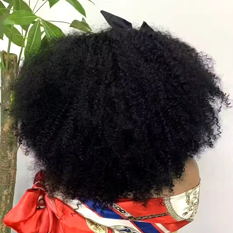 Glueless Brazilian Style Afro Kinky Curly Bob Wig With Bangs 350% Density