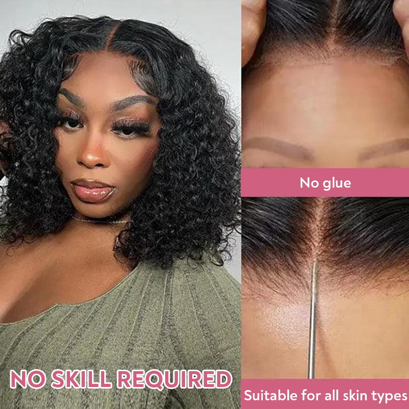 2 𝑭𝑶𝑹 $129🔥10"Glueless Bob 4×4 Curly Wig+8" Blunt Cut Silky Straight 2x6 Lace Wig