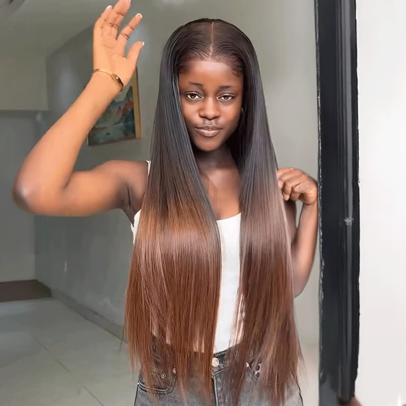 Silky Ombre Brown Color 5x5 Pre-bleached Knots Glueless Wig 250% Density Straight