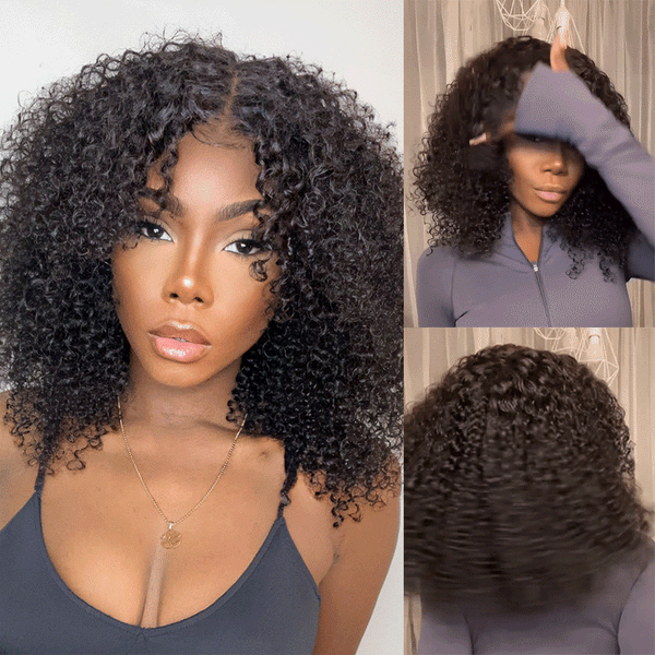 Bouncy Kinky Curly Glueless Pre-bleached Knots 4x4 13x4 Wig 250%Density