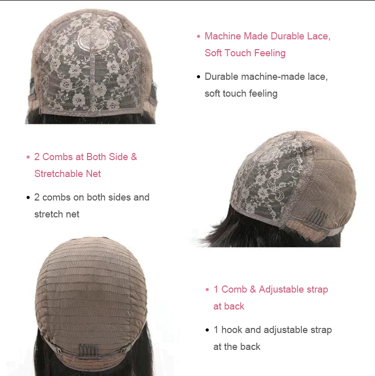 For Beginners Glueless Bob Human Hair Wig With Brown Highlights And Straight Bangs