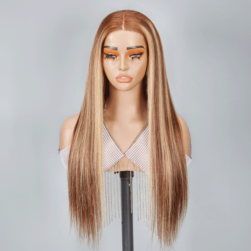 7x5 13x4 Glueless Blonde Highlight Wig Straight Human Hair