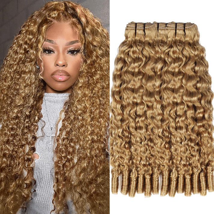Burmese Curly Hair Extensions Honey Blonde Color 100% Natural Unprocessed Raw Weave