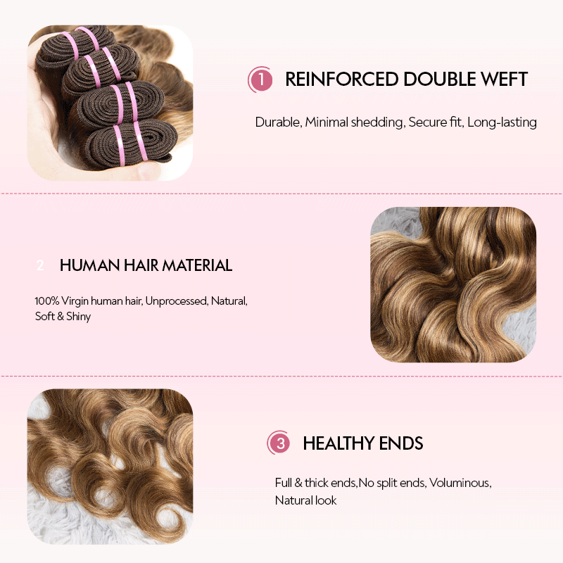 4-27 Highlight Body Wave Bundles Virgin Brazilian Human Hair Extensions