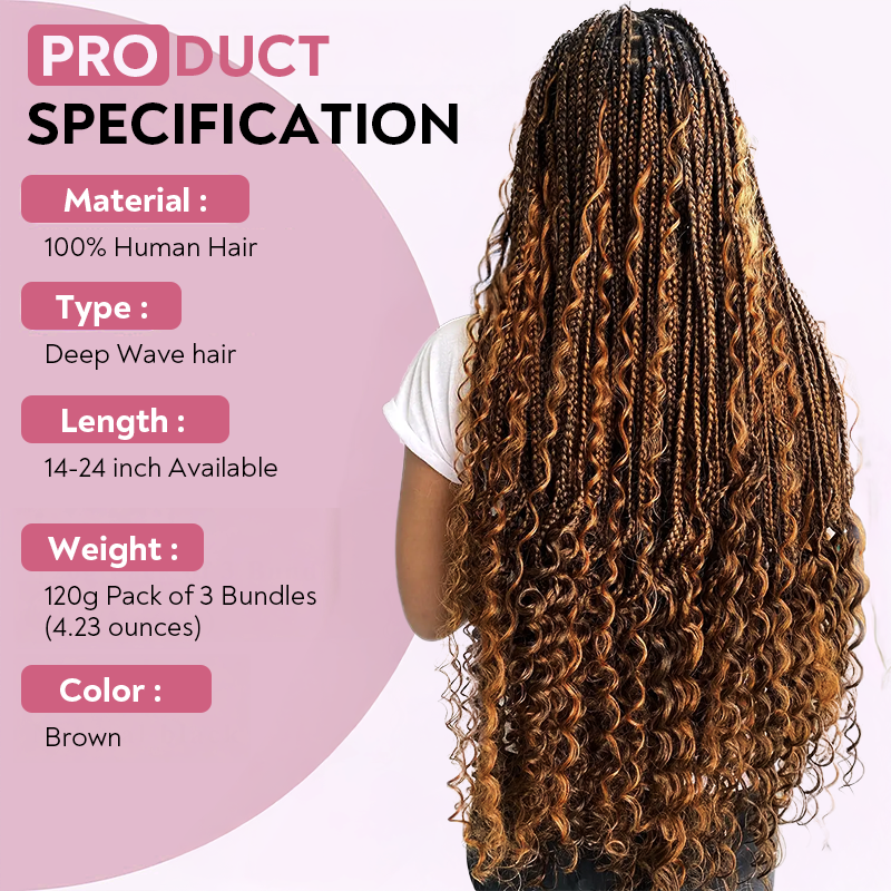 Extension Bulk Hair For Bohemian Braiding Medium Brown Color Deep Curly Human Hair