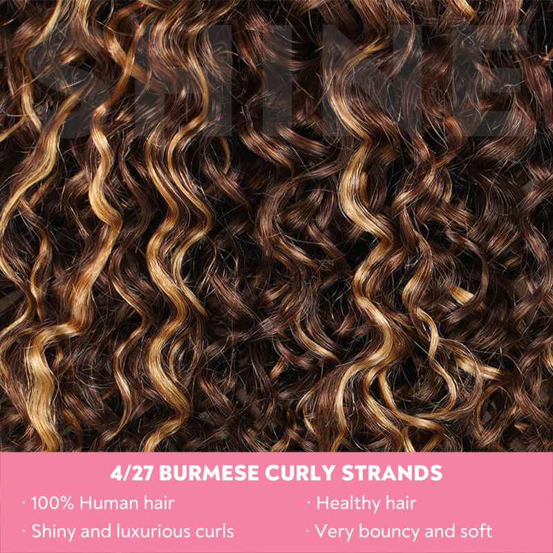 Burmese Curly Hair Extensions Highlight Color 100% Natural Unprocessed Raw Weave