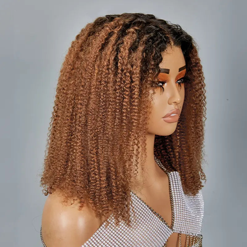 7x5 13x4 Glueless Ombre Honey Brown Bob Kinky Curly Wig