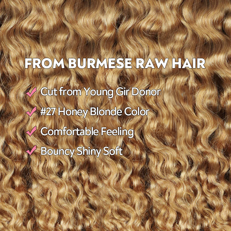Burmese Curly Hair Extensions Honey Blonde Color 100% Natural Unprocessed Raw Weave