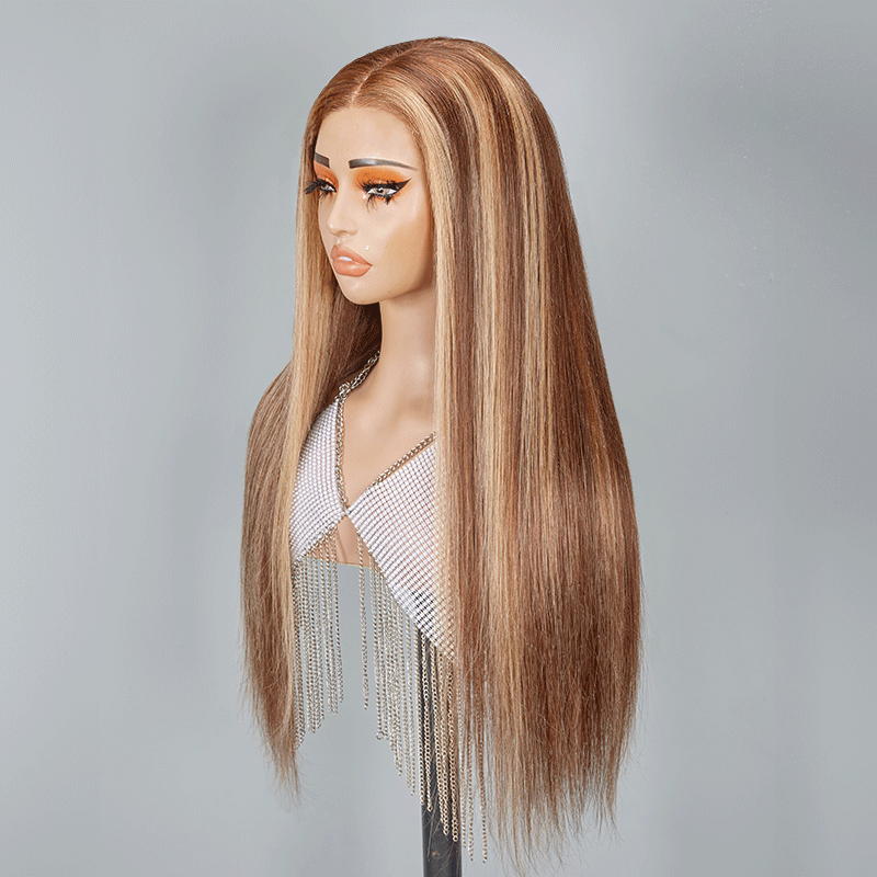 7x5 13x4 Glueless Blonde Highlight Wig Straight Human Hair