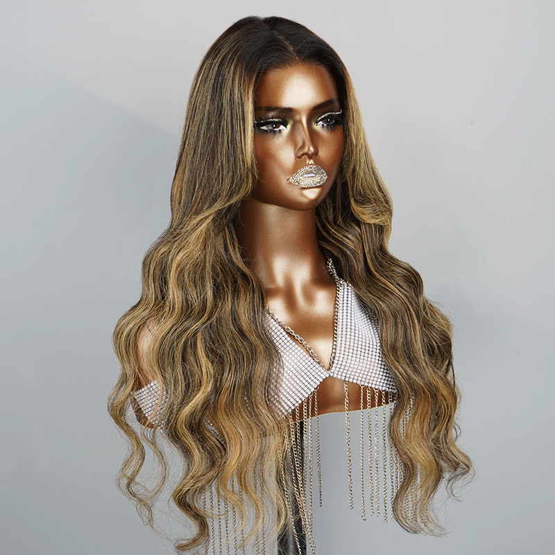 7x5 13x4 Glueless Ombre Highlight Bleached Knots Body Wave Wig