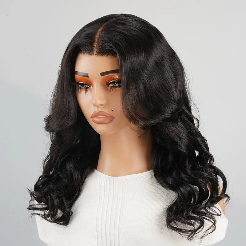 7x5 13x4 Glueless Wear & Go Designer Layered Curtain Bangs Wavy Wig