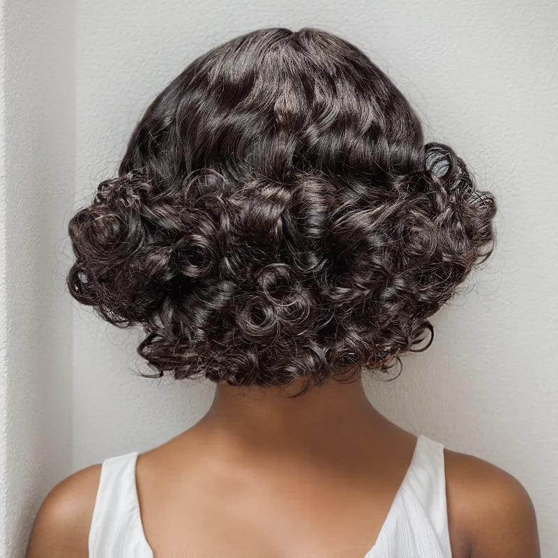 Glueless Fake Scalp Bob Wig Rose Curly 3s Wear Go Human Hair