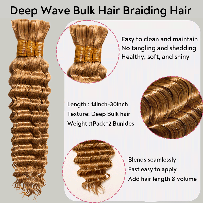 Extension Bulk Hair For Bohemian Braiding Honey Blond Color Deep Curly Human Hair