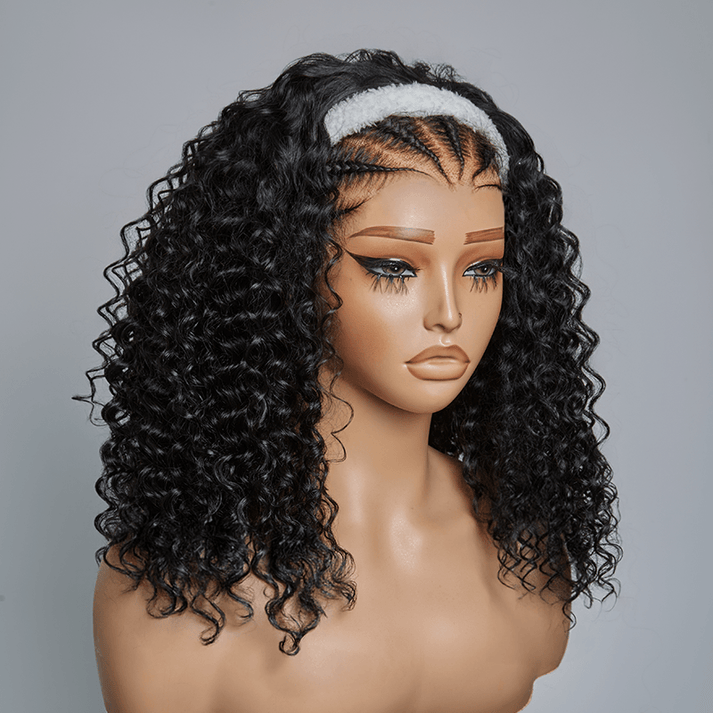 4 In 1 Half Wig Deep Curly/Yaki Straight Flexi-Fit Drawstring 250% Density