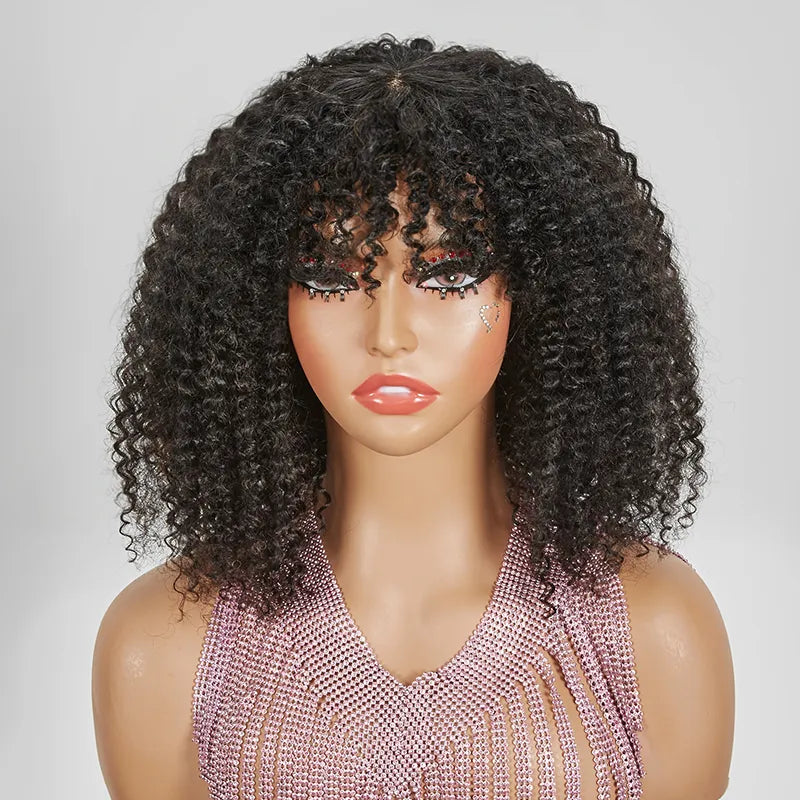 For Beginners Glueless Kinky Curly Wear Go Bob Wig With Bangs