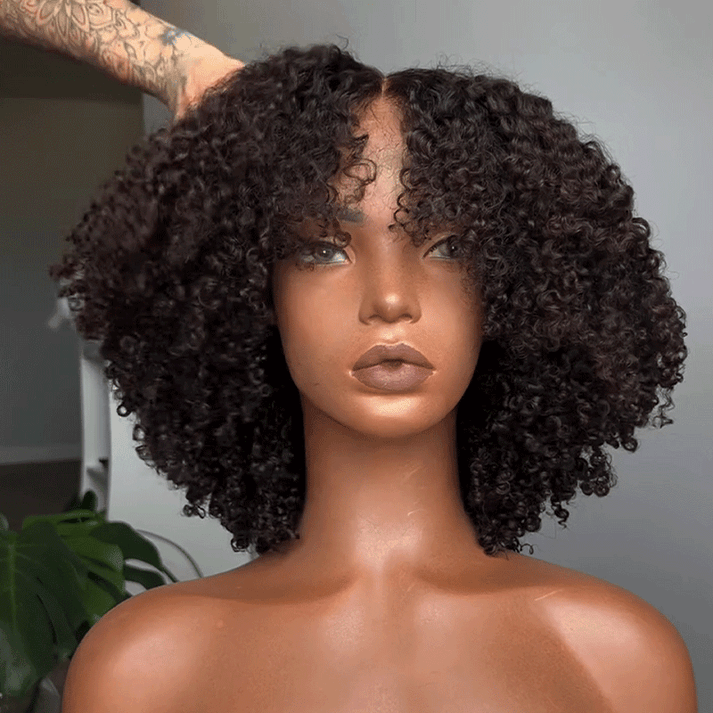 Go Natural Ease Soft Kinky Curly 4x4 Glueless Bob Wig Human Hair 250 Density