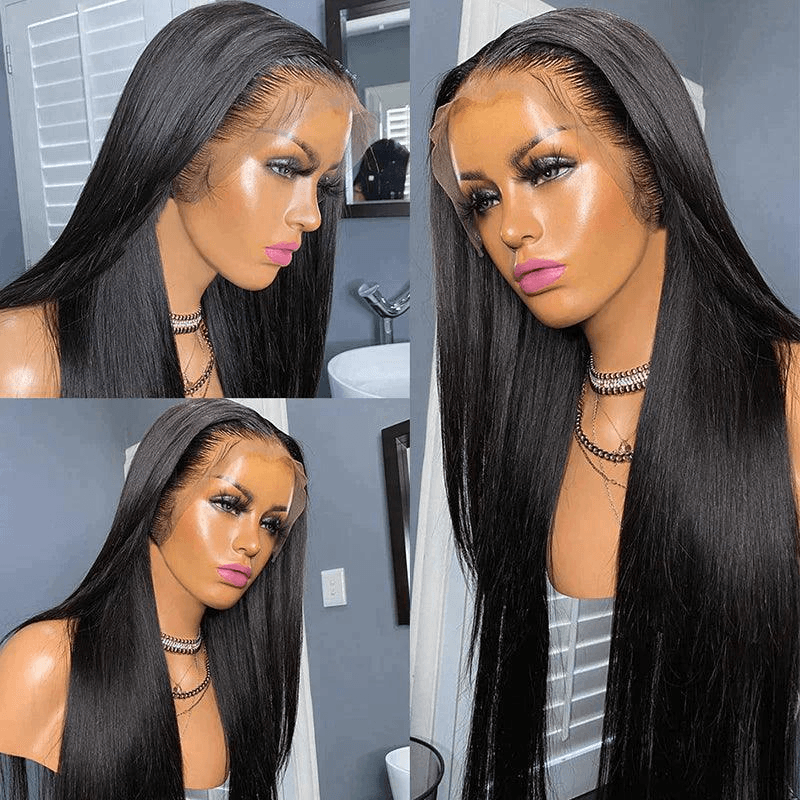 360 Lace Frontal Wig Straight Invisible Flexi-Fit Drawstring Cap Virgin Human Hair