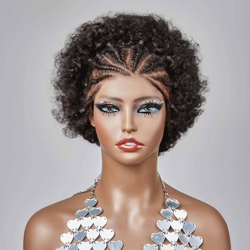 Shine Hair 13x4 Lace Frontal Afro Curly 5 Colors Bob Braided Hair Wig Human Hair