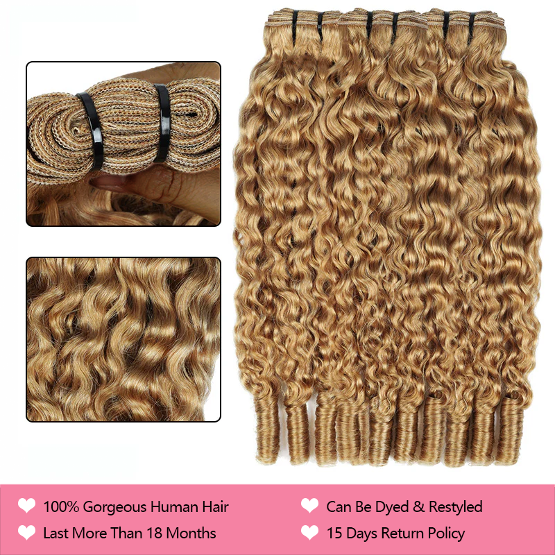 Burmese Curly Hair Extensions Honey Blonde Color 100% Natural Unprocessed Raw Weave