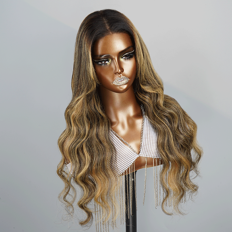 7x5 13x4 Glueless Ombre Highlight Bleached Knots Body Wave Wig