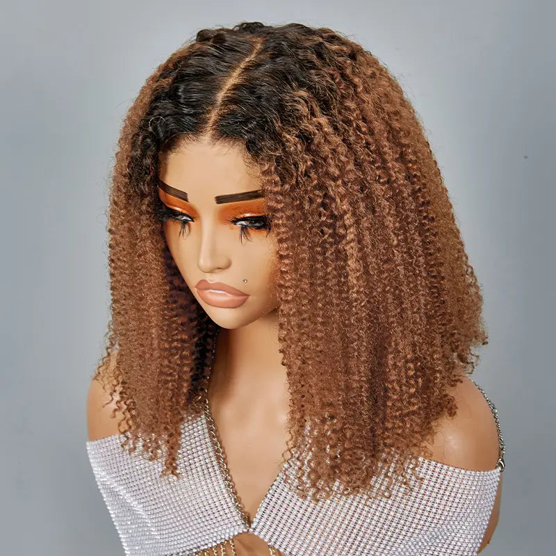 7x5 13x4 Glueless Ombre Honey Brown Bob Kinky Curly Wig