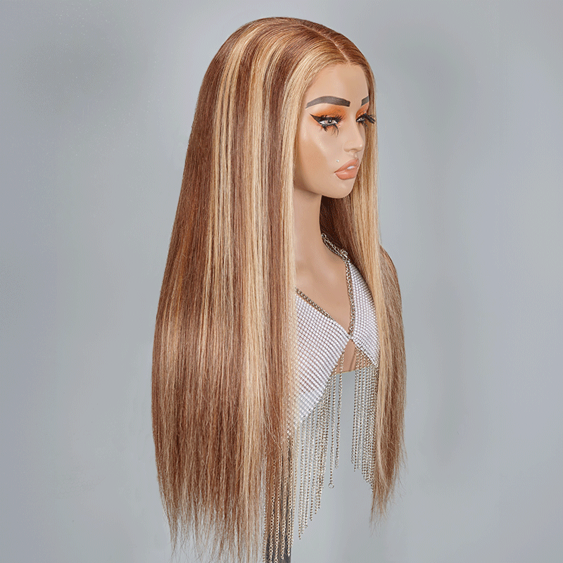 7x5 13x4 Glueless Blonde Highlight Wig Straight Human Hair