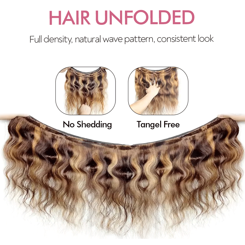 4-27 Highlight Body Wave Bundles Virgin Brazilian Human Hair Extensions