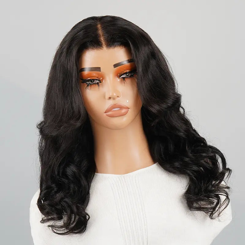 7x5 13x4 Glueless Wear & Go Designer Layered Curtain Bangs Wavy Wig