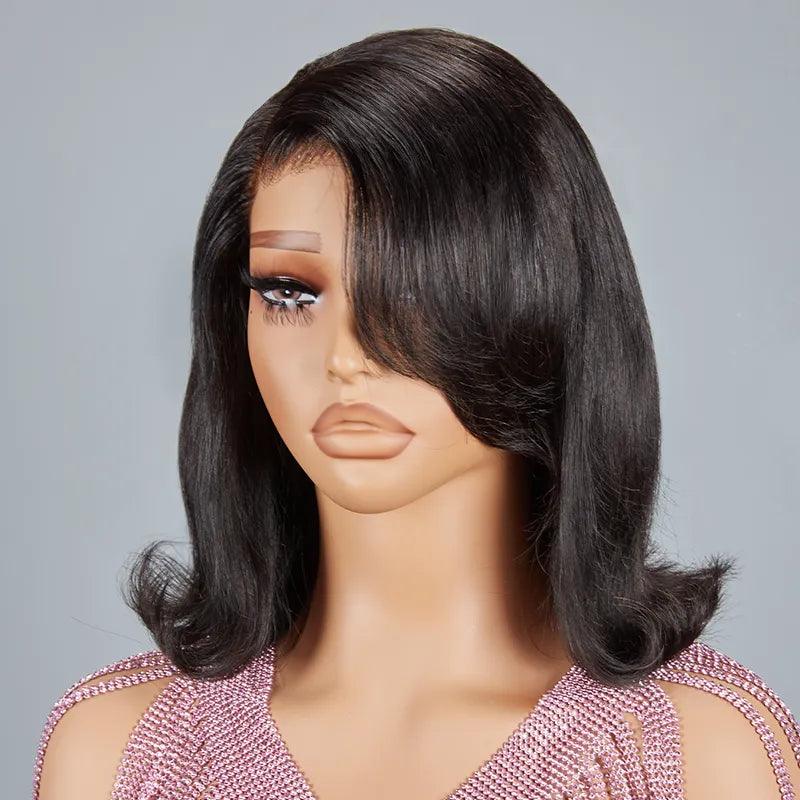 13x4 Glueless Cute Bob Layered Cut Wig Wear Go Wavy Human Hair