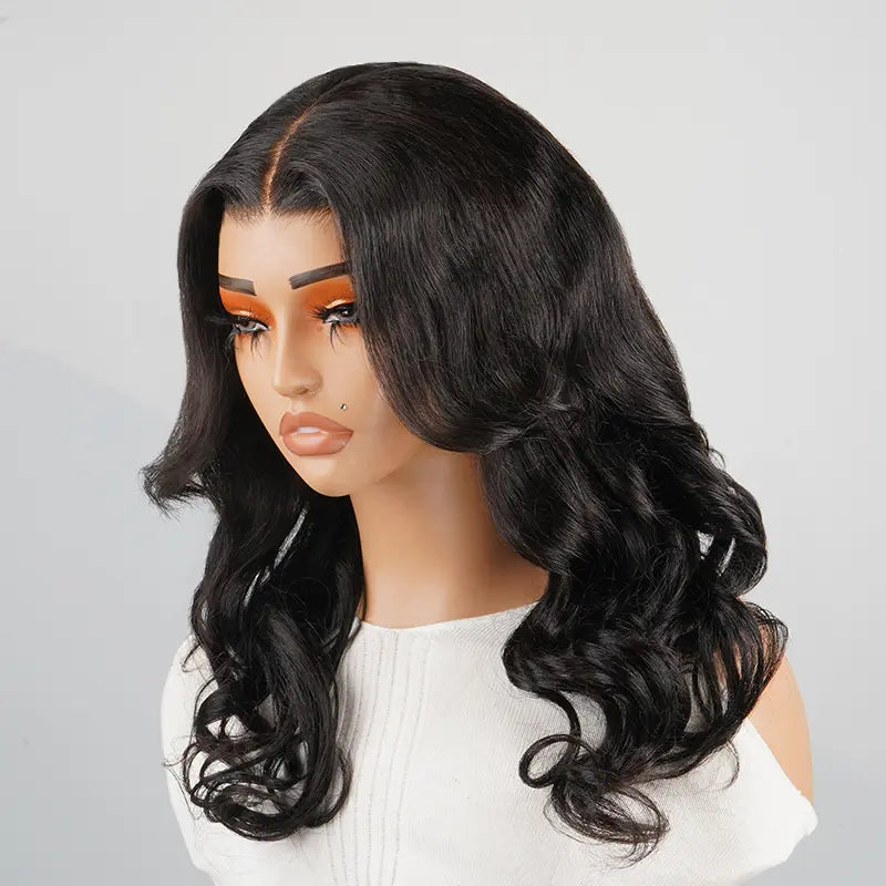7x5 13x4 Glueless Wear & Go Designer Layered Curtain Bangs Wavy Wig