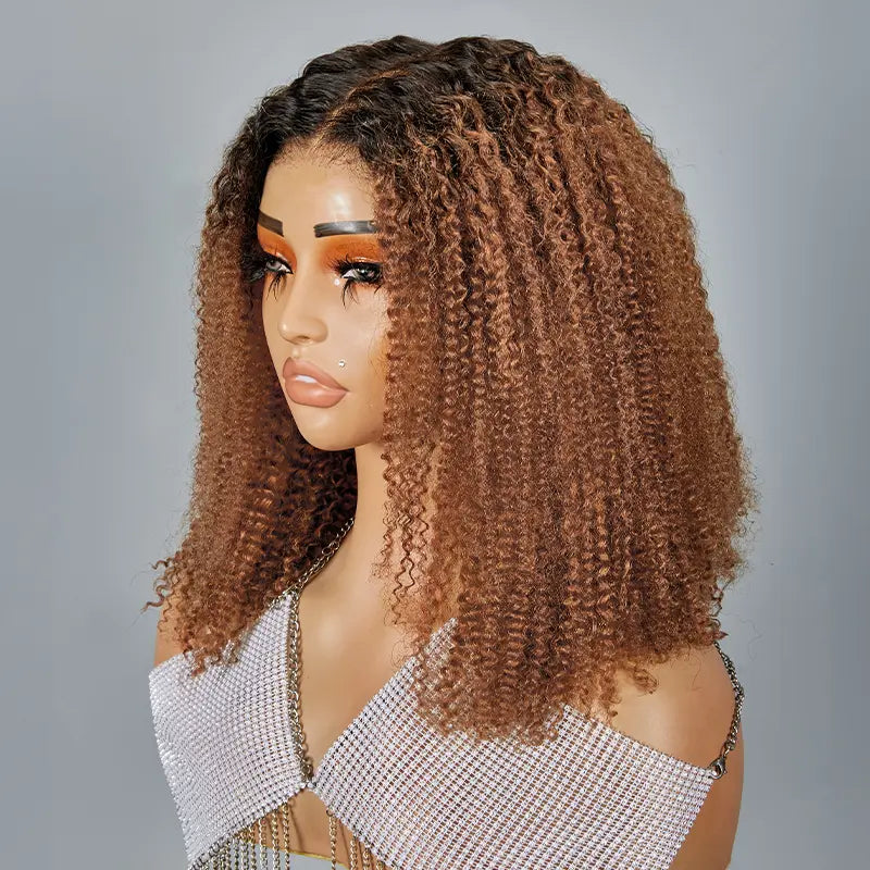 7x5 13x4 Glueless Ombre Honey Brown Bob Kinky Curly Wig