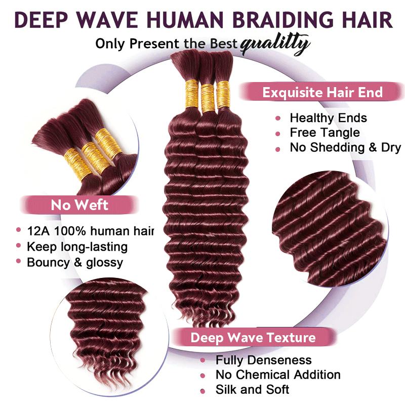 Extension Bulk Hair For Bohemian Braiding Dark 99J Color Deep Curly Human Hair
