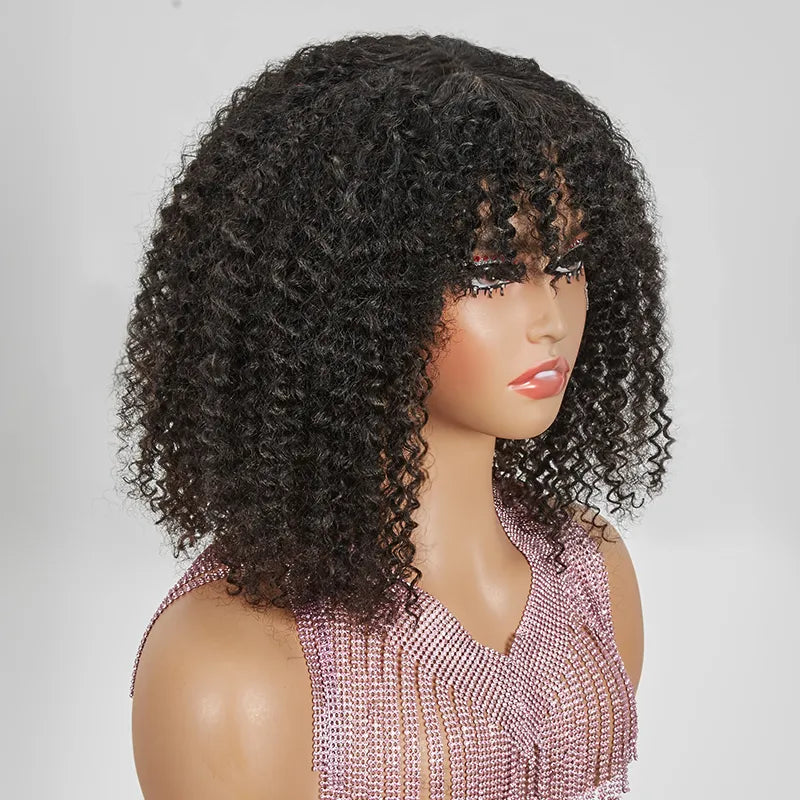 For Beginners Glueless Kinky Curly Wear Go Bob Wig With Bangs