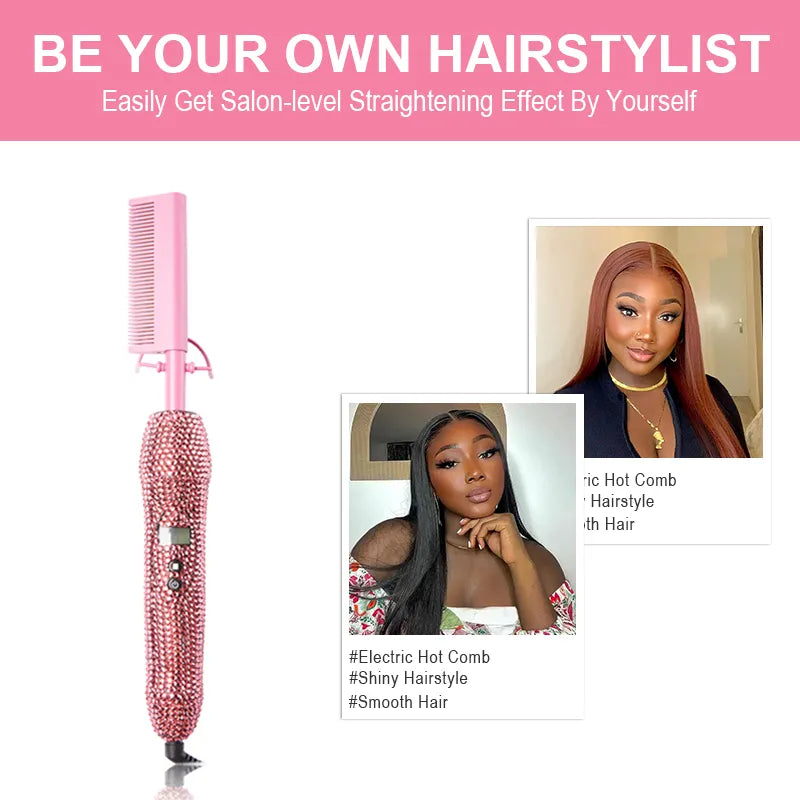 SHINE Electric Hair Straightener Comb with Diamonds 30s Fast Heating & Adjustable Temperature