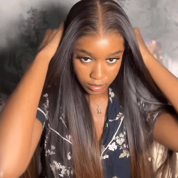 Perruque sans colle droites cheveux humains de couleur marron chocolat