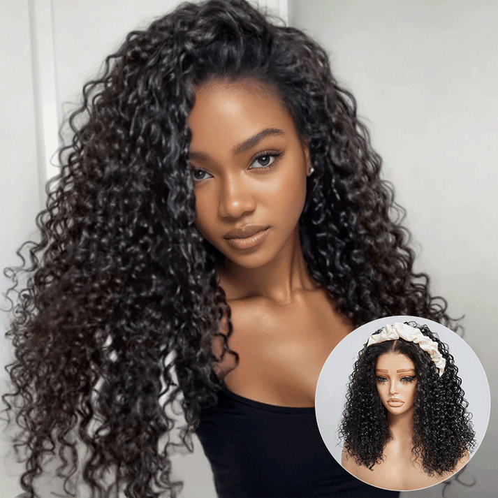 4 In 1 Half Wig Deep Curly/Yaki Straight Flexi-Fit Drawstring 250% Density
