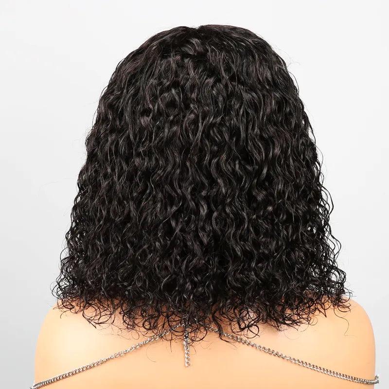Voluminous Glueless Bob Curly Wave With Bangs Wig 3s Wear Go Human Hair