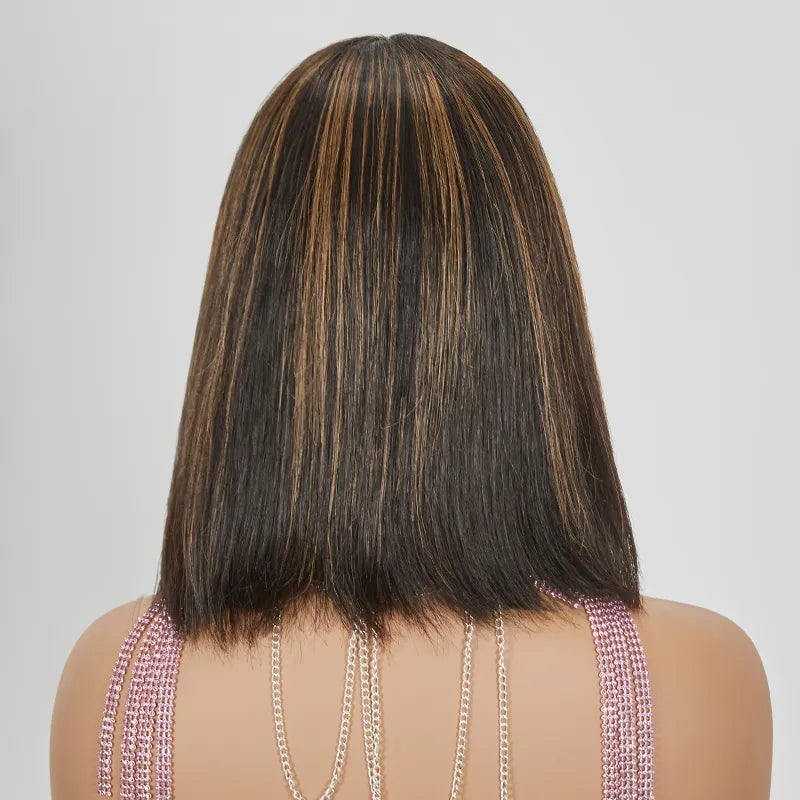 Glueless Layered Highlight Color Straight Bob Wig With Bangs