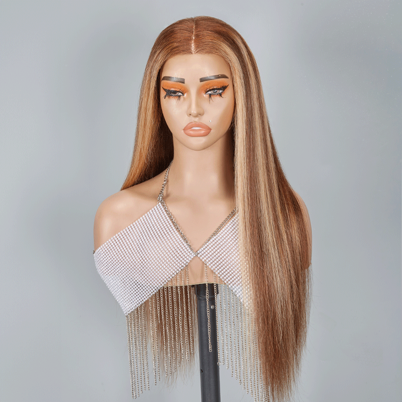 7x5 13x4 Glueless Blonde Highlight Wig Straight Human Hair