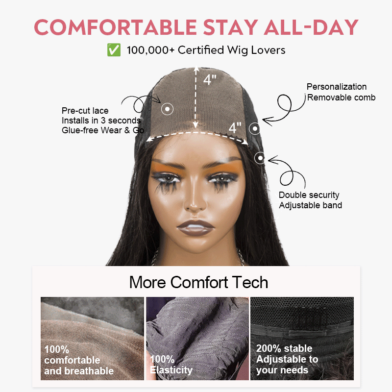 Go Natural Ease Soft Kinky Curly 4x4 Glueless Bob Wig Human Hair 250 Density