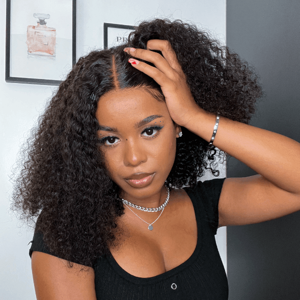 4x4/13x4 Lace Wig Short Curly Bob Wigs Human Hair Brazilian Deep Wave Middle Part - SHINE HAIR WIG