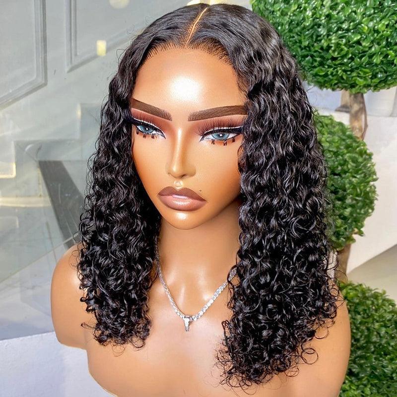 4x4/13x4 Lace Wig Short Curly Bob Wigs Human Hair Brazilian Deep Wave Middle Part - SHINE HAIR WIG