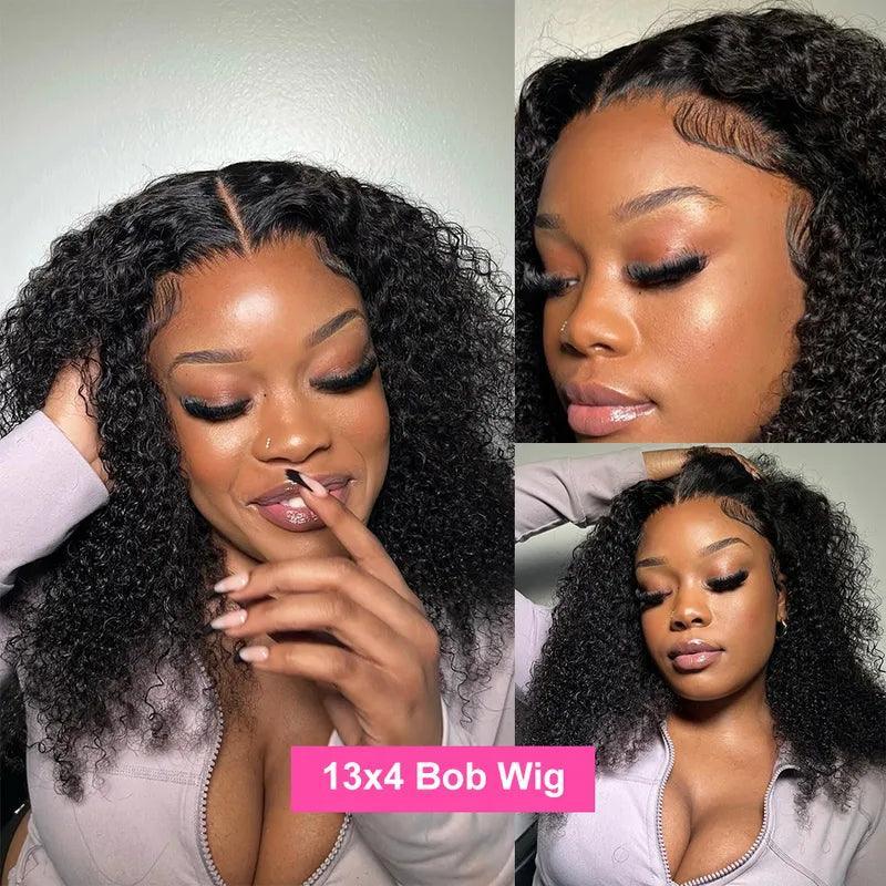 4x4/13x4 Lace Wig Short Curly Bob Wigs Human Hair Brazilian Deep Wave Middle Part - SHINE HAIR WIG