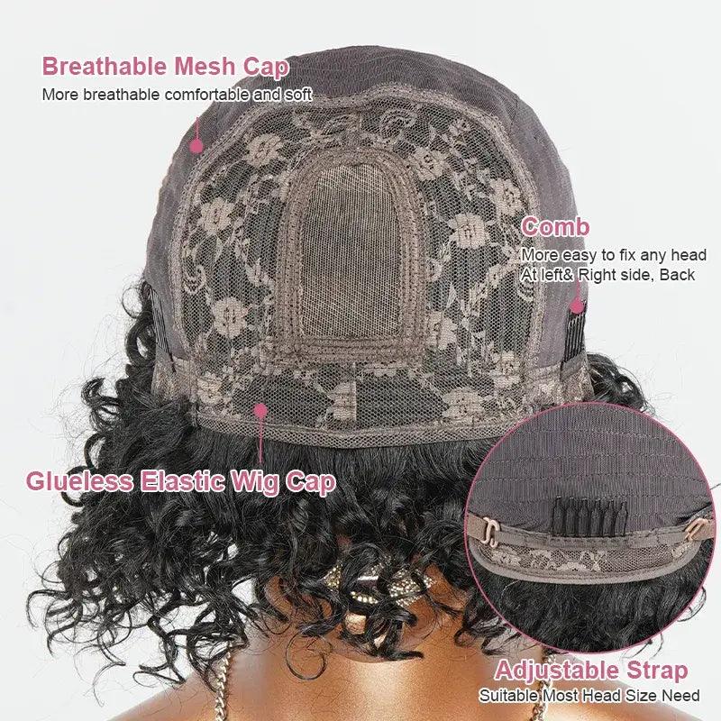 Voluminous Glueless Bob Curly Wave With Bangs Wig 3s Wear Go Human Hair