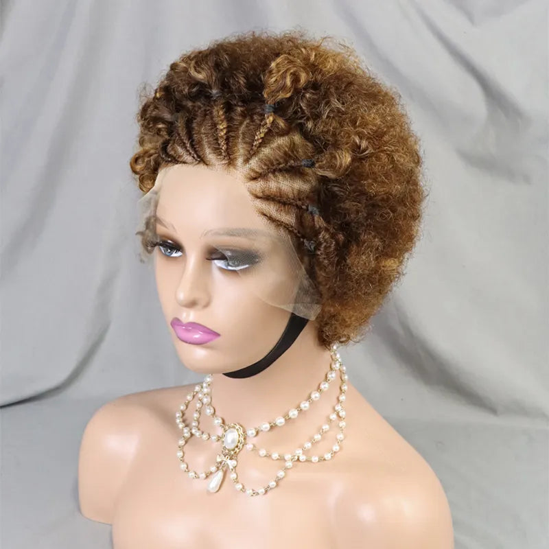 Shine Hair 13x4 Lace Frontal Afro Curly 5 Colors Bob Braided Hair Wig Human Hair